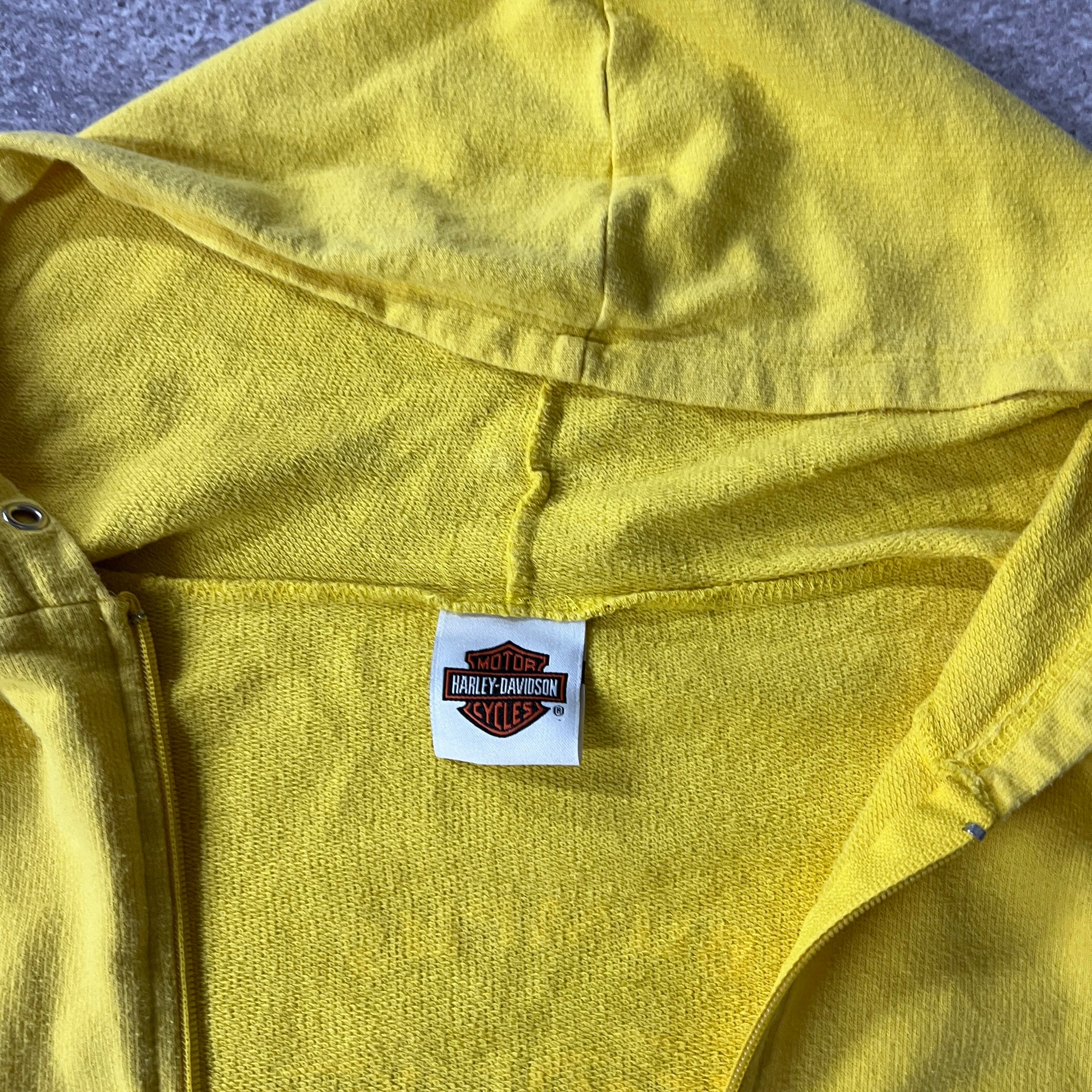 Y2K Harley Davidson Murfreesboro TN Yellow Distressed Zip Up Hoodie S