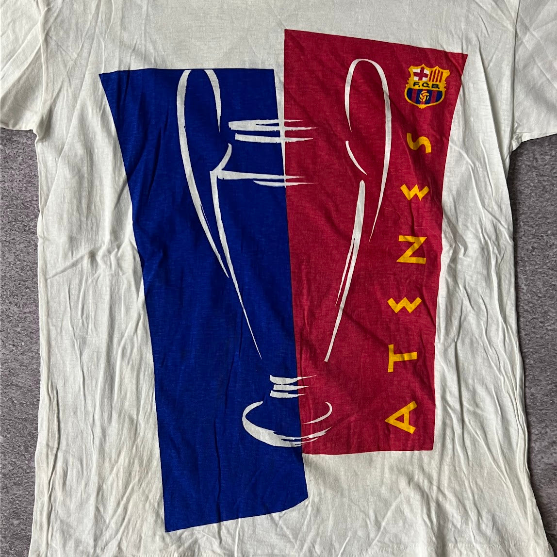 90s FC Barca Drop Back Graphic Tee M