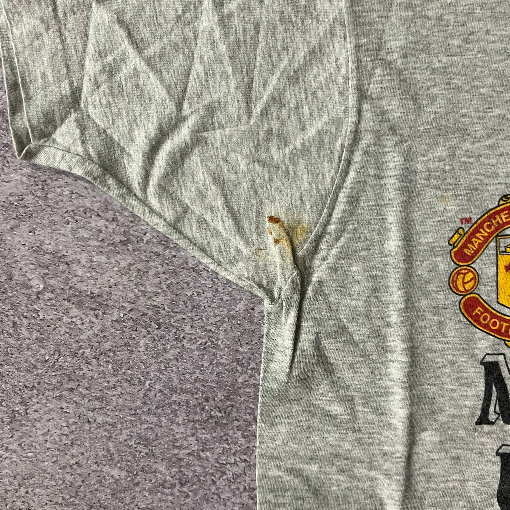 90s Real Madrid Manchester United Football Club Gray Back Graphic Tee L