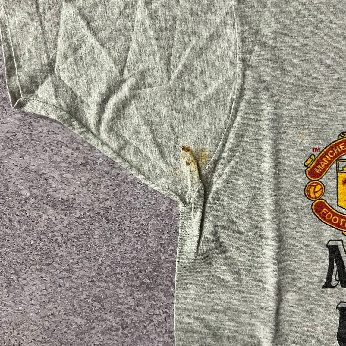 90s Real Madrid Manchester United Football Club Gray Back Graphic Tee L