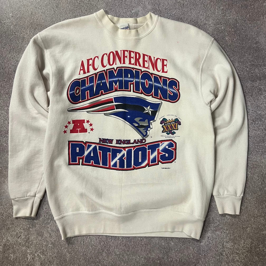 90s New England Patriots NFL True-Fan Big Logo Faded Vintage Crewneck L