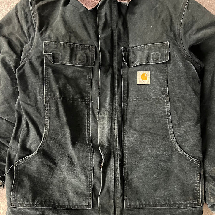 Y2K Carhartt Corduroy Collar Quilt Lined Workwear Black Jacket M