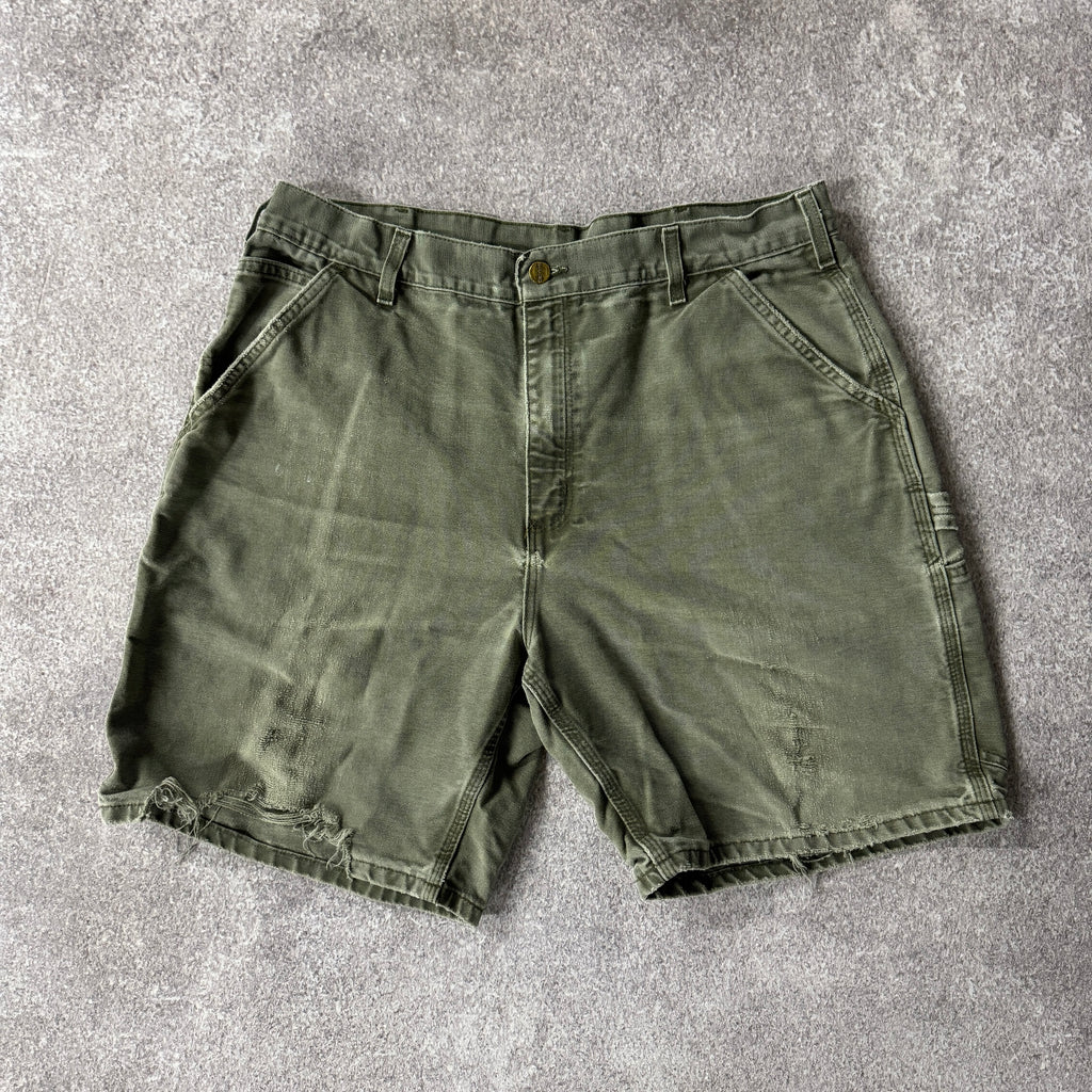 Y2K Carhartt Duck Canvas Green Distressed Shorts 38W x 9L