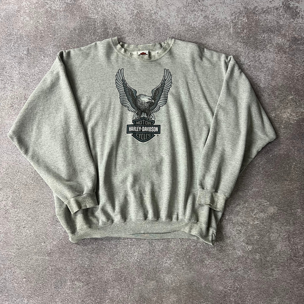 Y2K Harley Davidson Essex Junction, Vermont Gray Worn In Crewneck XXL