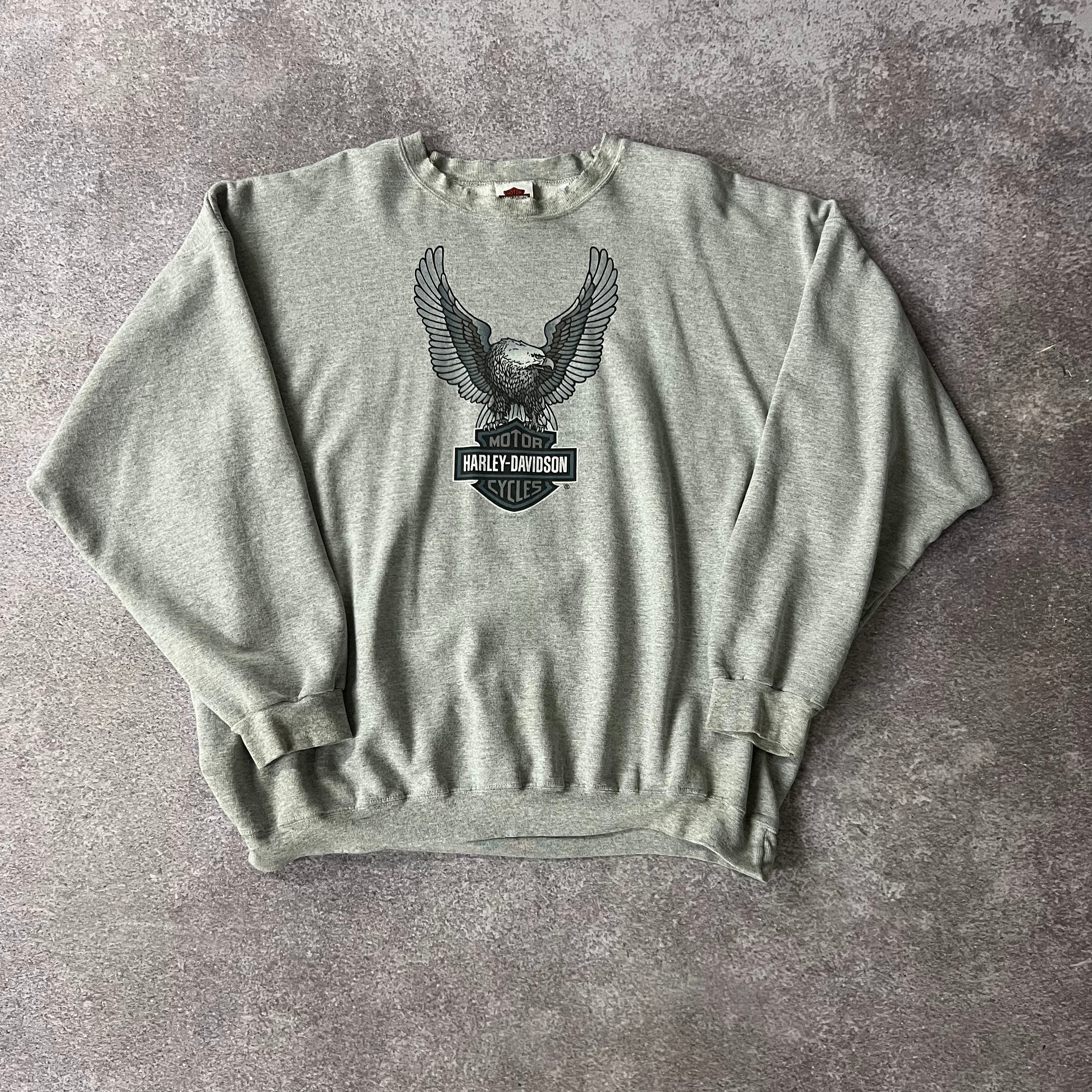 Y2K Harley Davidson Essex Junction, Vermont Gray Worn In Crewneck XXL