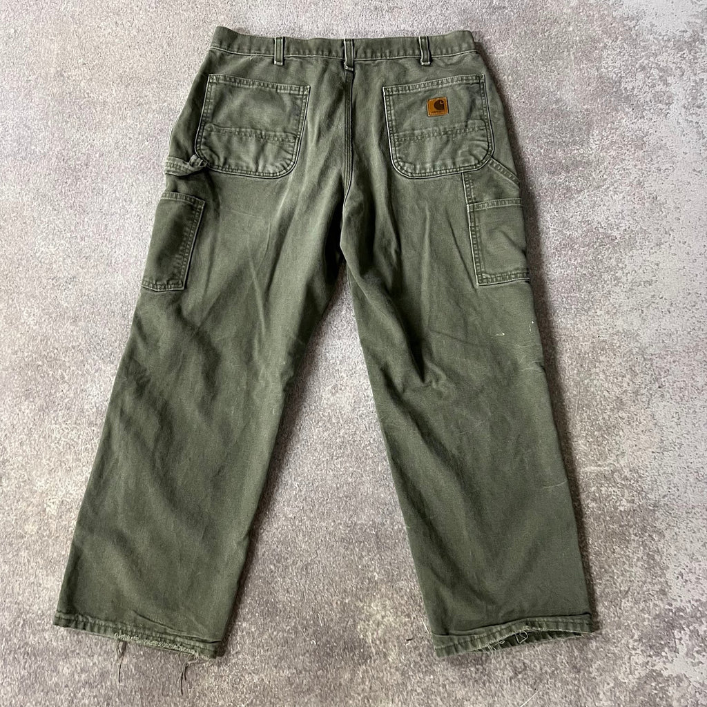 Modern Carhartt Workwear Faded Distressed Green Pants 36x30