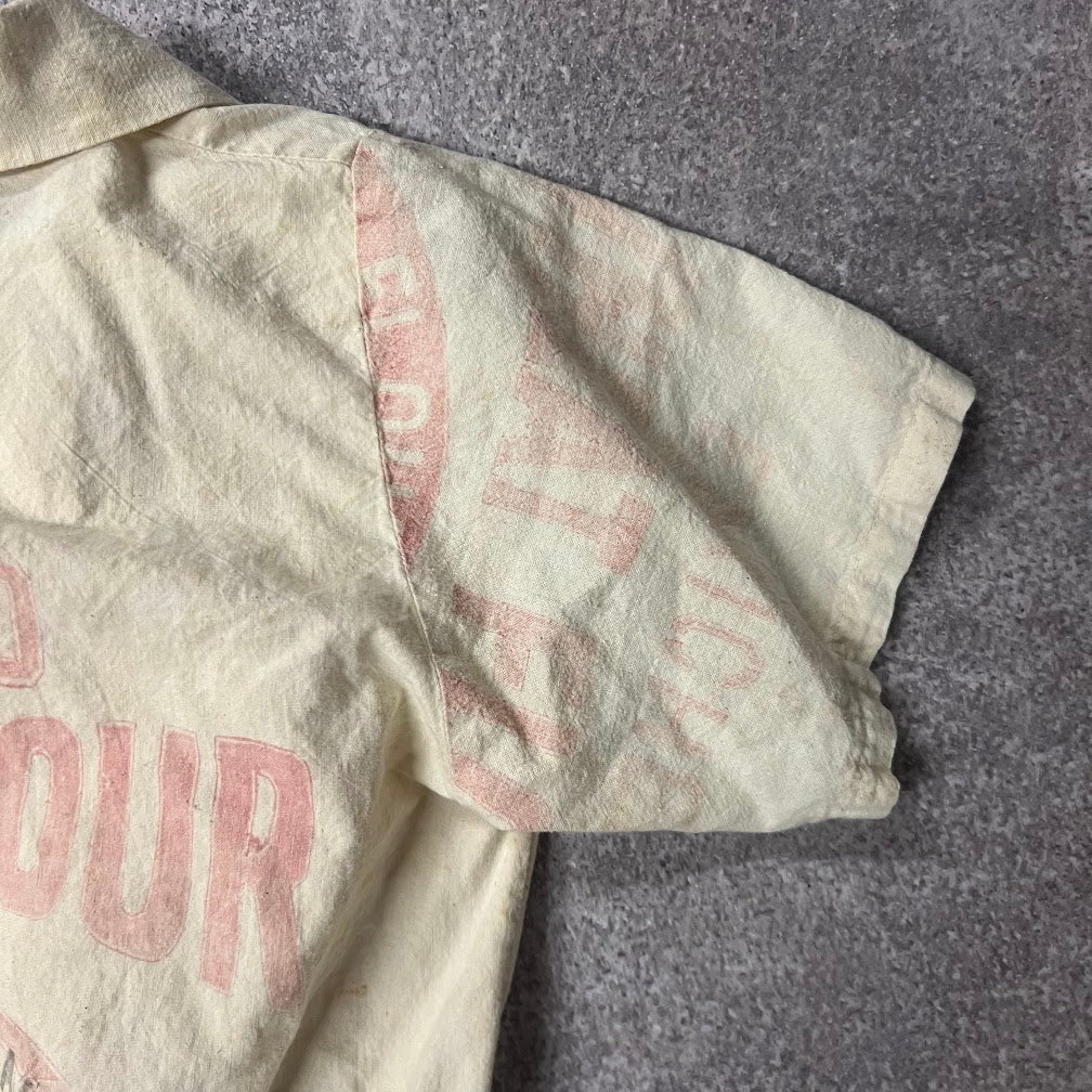 Upcycled Handmade Flour Sack Linen Distressed Vintage Blouse S