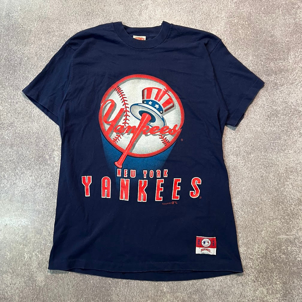 90s New York Yankees MLB Nutmeg Mills Big Logo Single Stitch Tee L