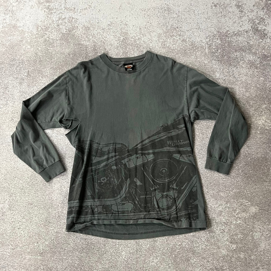 2010s Harley Davidson Seattle, Washington Gray Worn In Long Sleeve Tee L