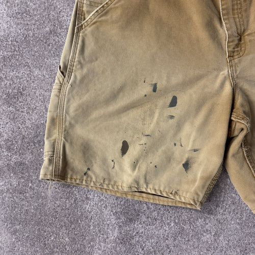 Y2K Carhartt Washed Duck Work Carpenter Shorts Brown Distressed 34W x 8.5L