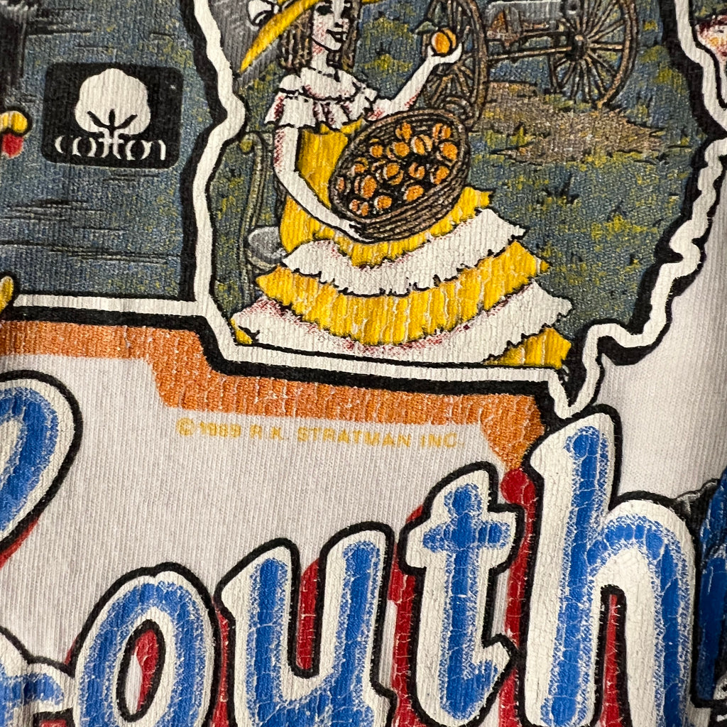 80s Harley Davidson El Paso Texas White Cracked Print Tee XL