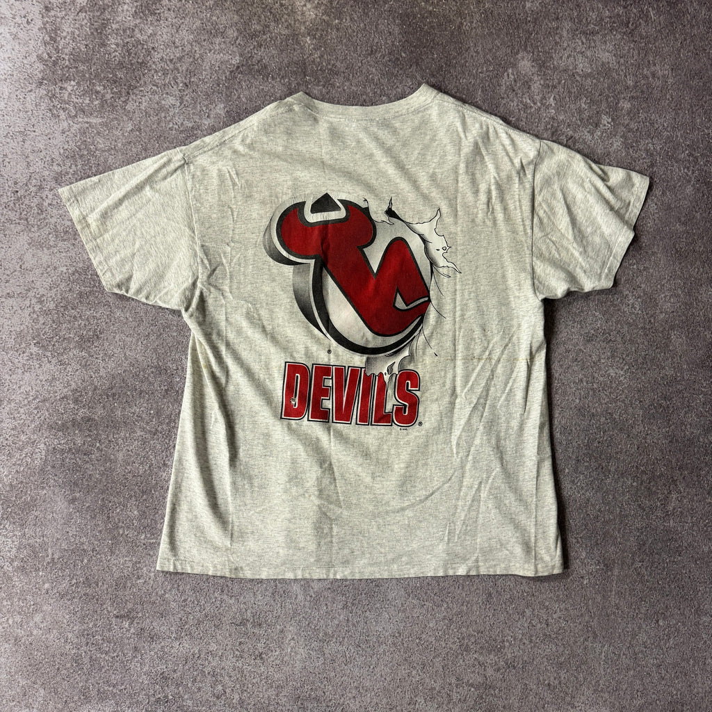 90s New Jersey Devils NHL Graphic Big Logo Tee XL