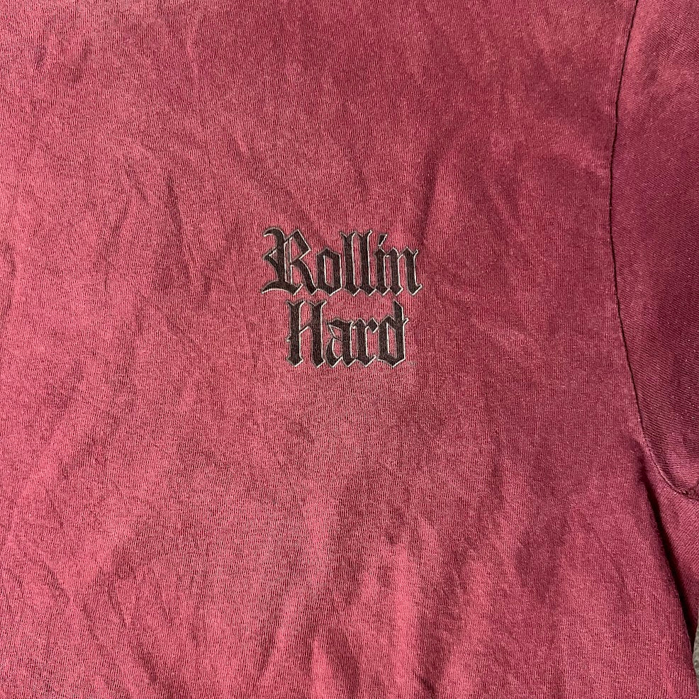 90s Rollin' Hard Big Logo Back Graphic Faded Sun Faded Vintage Tee L