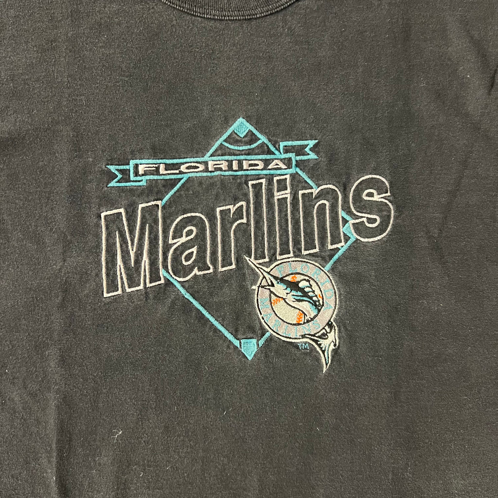 90s Florida Marlins Logo 7 Embroidered Single Stitch Tee L