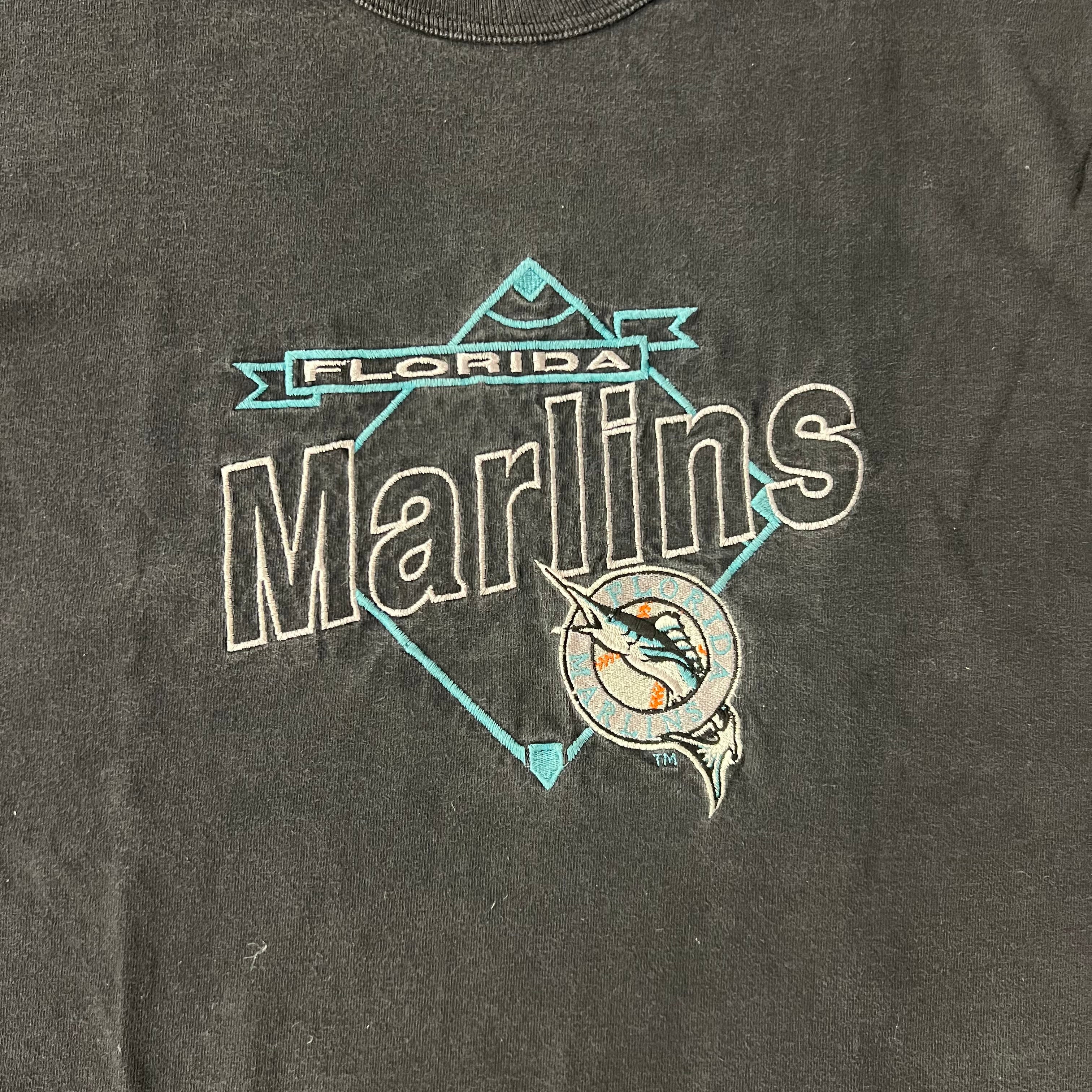 90s Florida Marlins Logo 7 Embroidered Single Stitch Tee L