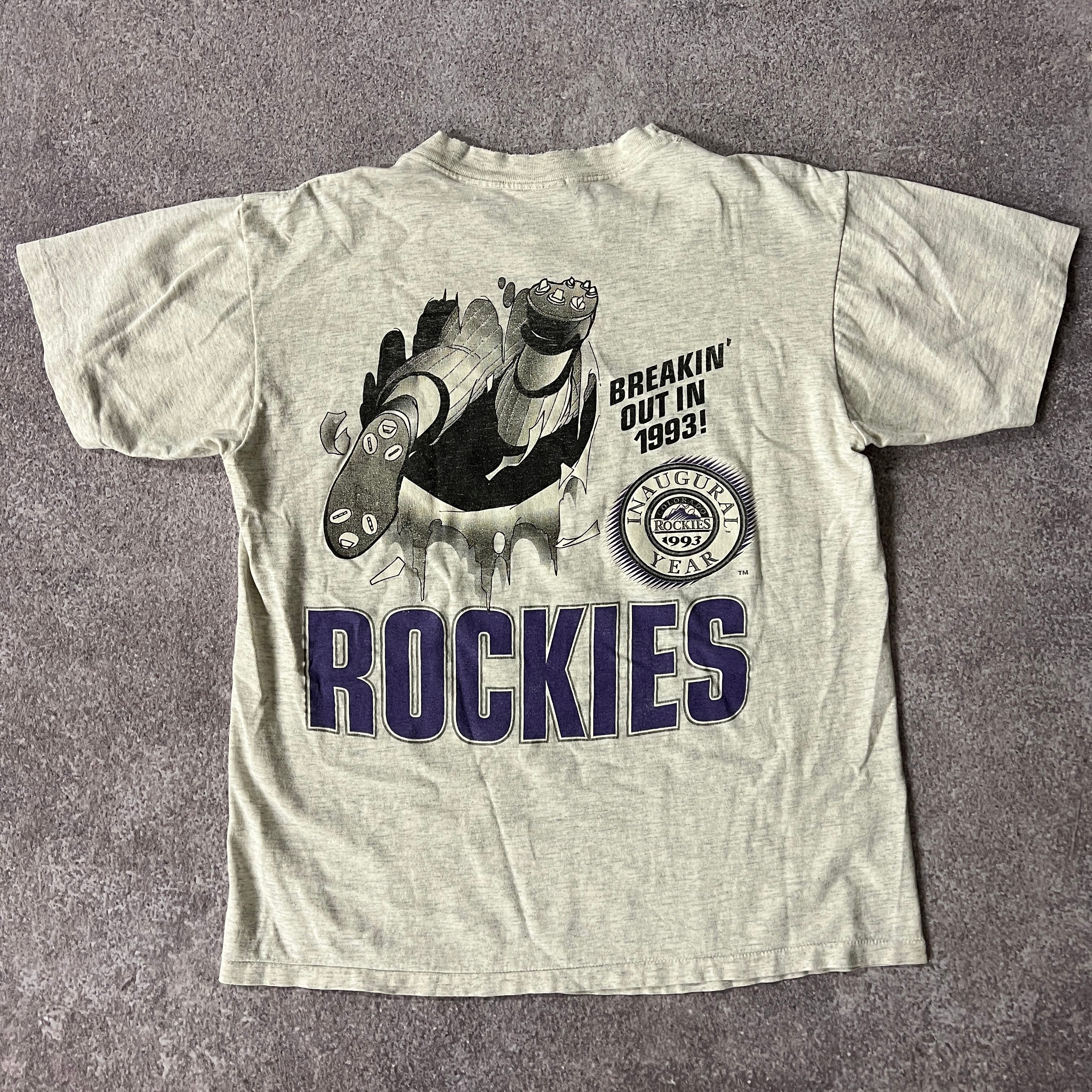 90s Colorado Rockies Nutmeg Mills Big Logo Tee L