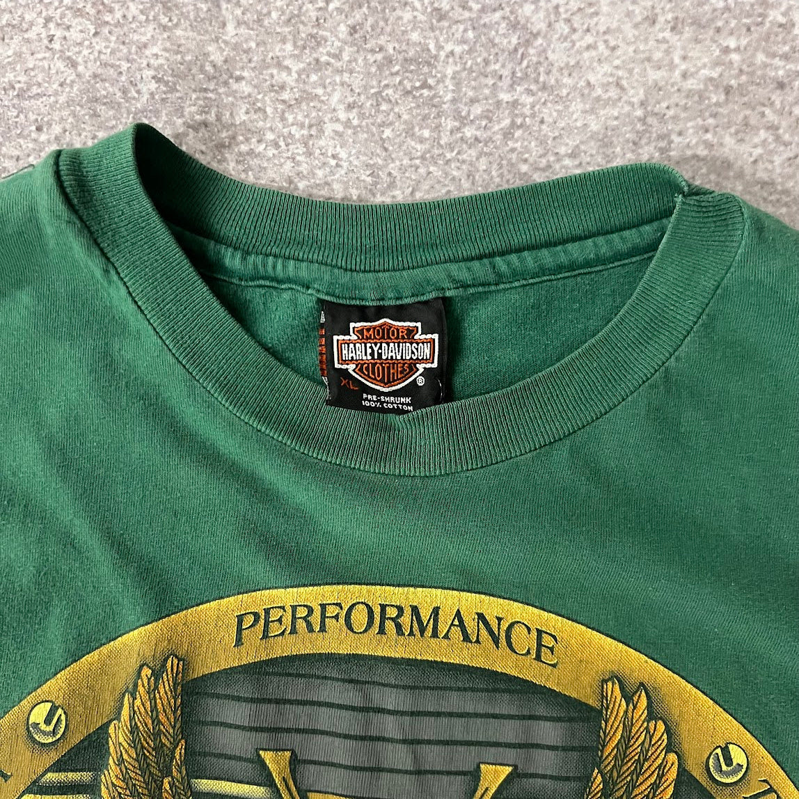 Y2K Harley Davidson Edinburgh, Scotland Green Worn In Tee XL