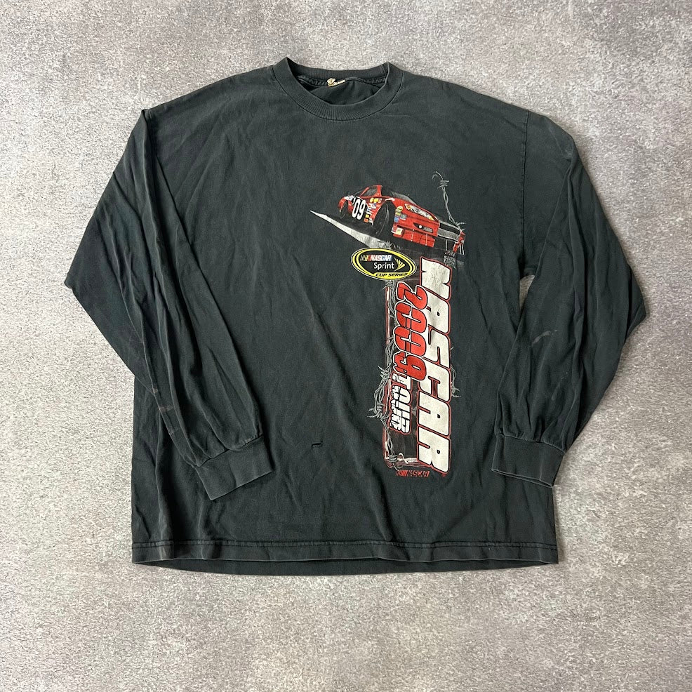 2009 NASCAR Tour Big Logo Cracked Print Faded Long Sleeve Tee L