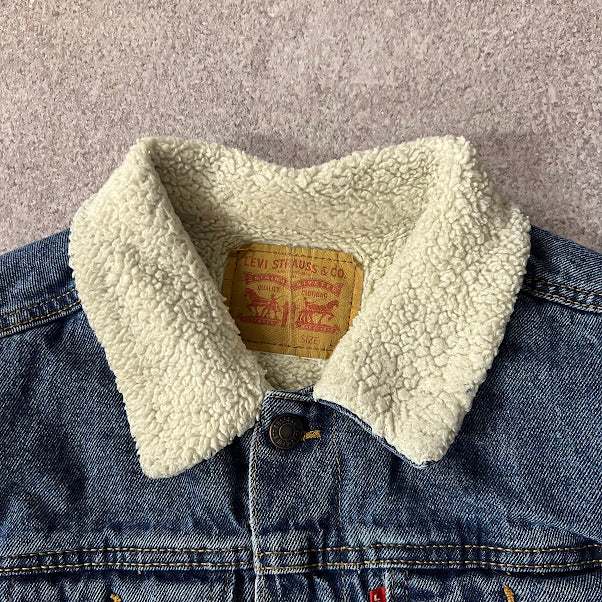 VTG Levi's Sherpa Lined Denim Trucker Jacket Men's Large Blue Y2K 70520