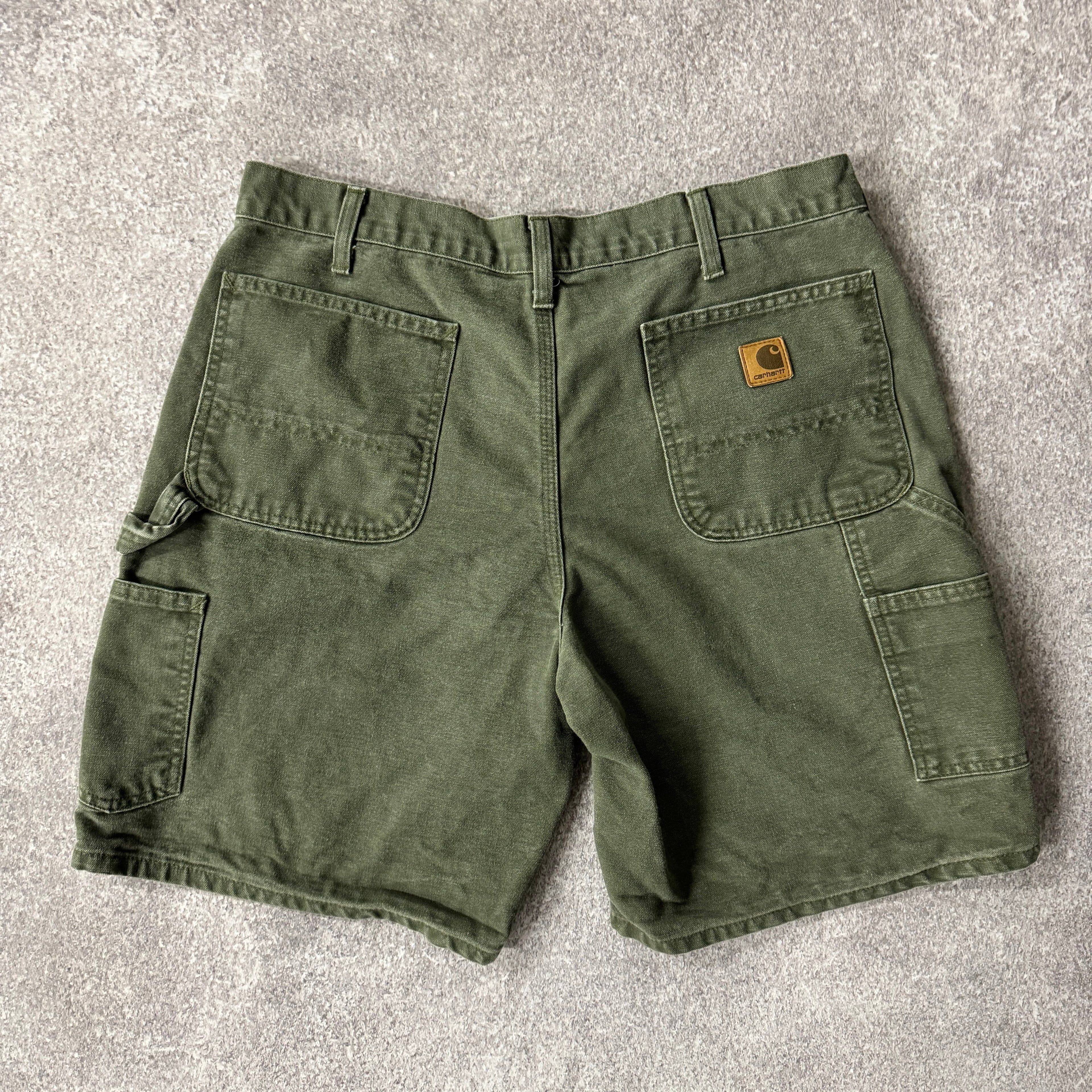 Y2K Carhartt Duck Canvas Green Worn In Shorts 36W x 9L