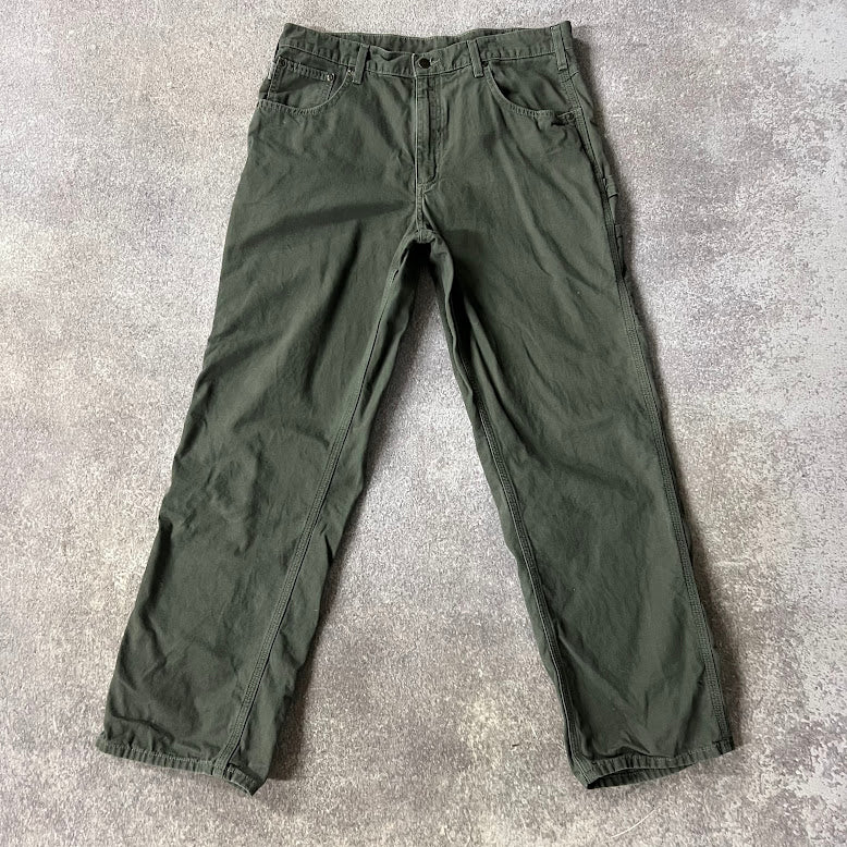 2010s Carhartt Workwear Faded Loose Green Vintage Pants 36x32