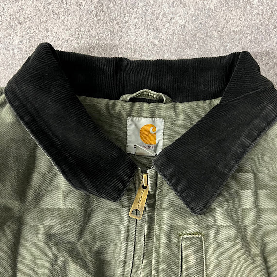 Modern Carhartt Corduroy Collar Fleece Lined Workwear Green Jacket L