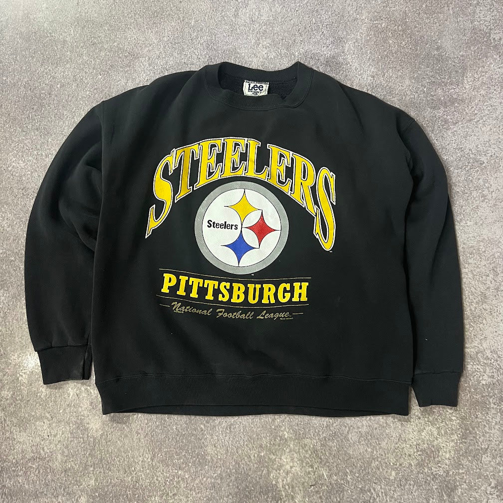 90s Pittsburgh Steelers NFL Lee Sport Big Logo Cracked Print Crewneck XL