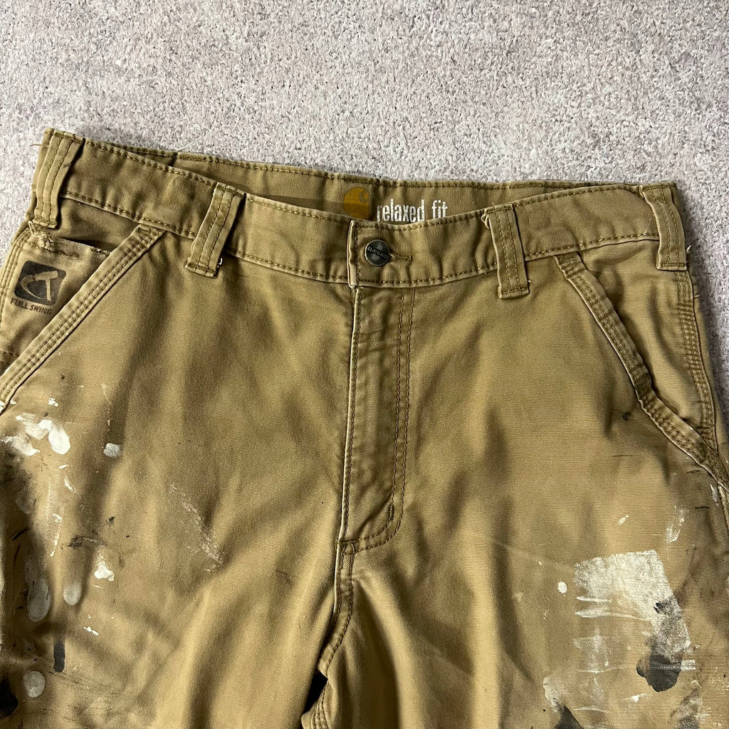 2010s Carhartt Workwear Faded Distressed Relaxed Tan Pants 34x34