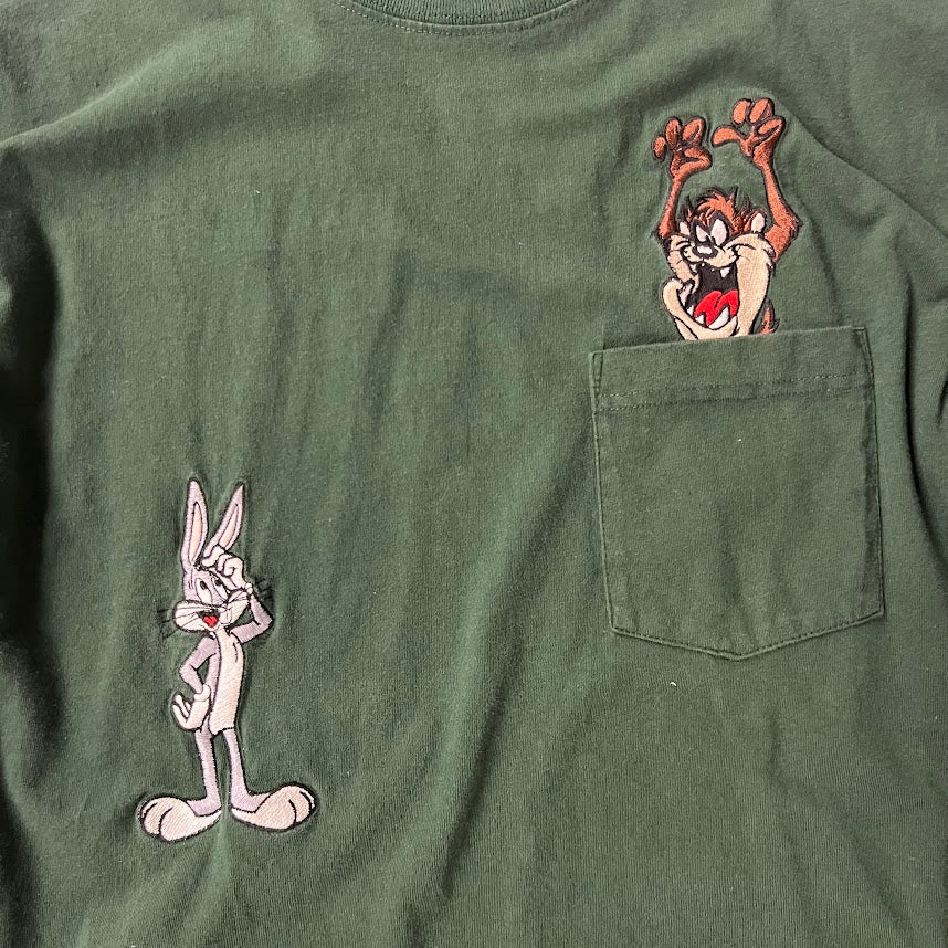 90s Acme Clothing Co Looney Tunes Embroidered Pocket Tee Bugs Bunny Taz