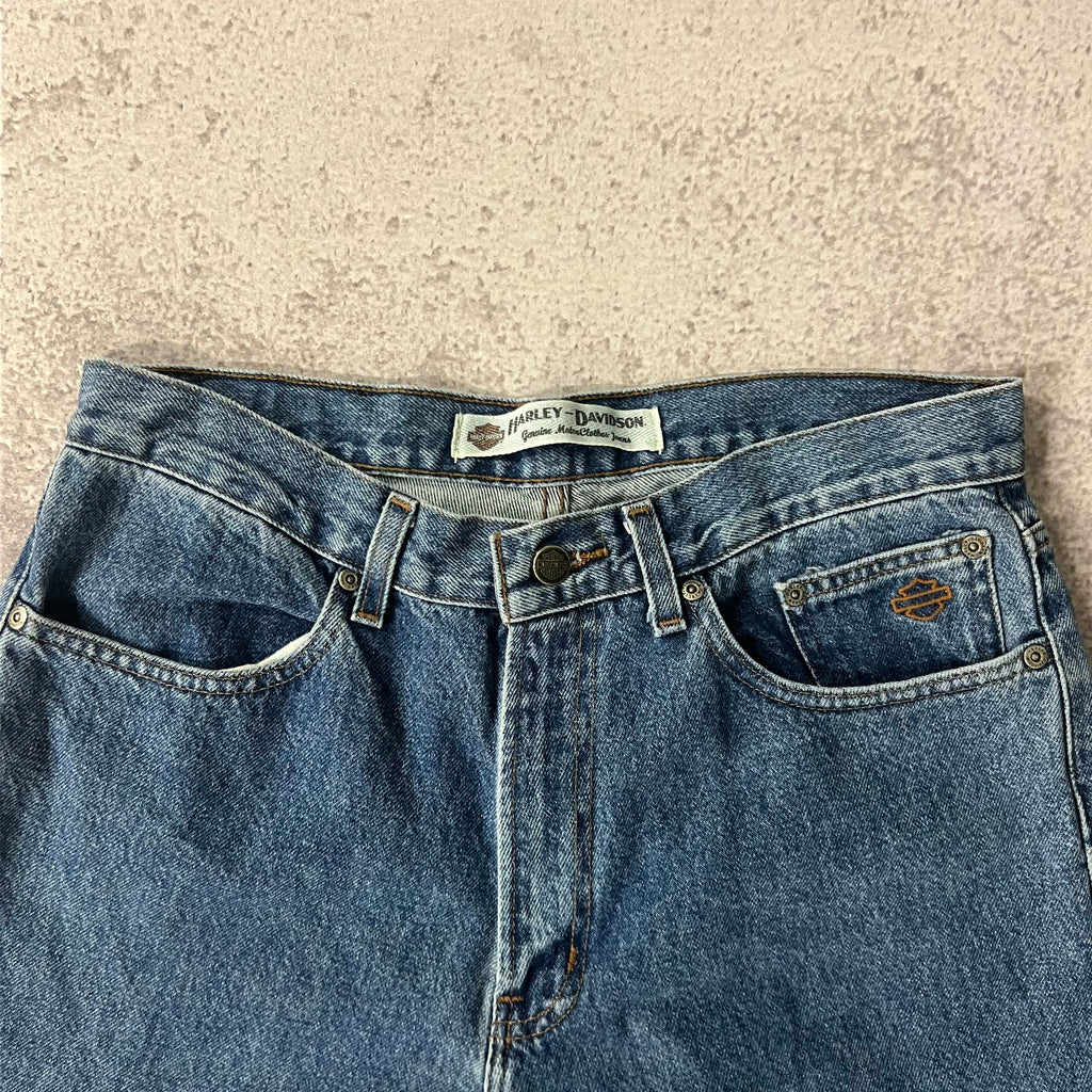 2010s Harley Davidson Blue Distressed Jeans 33W x 32L