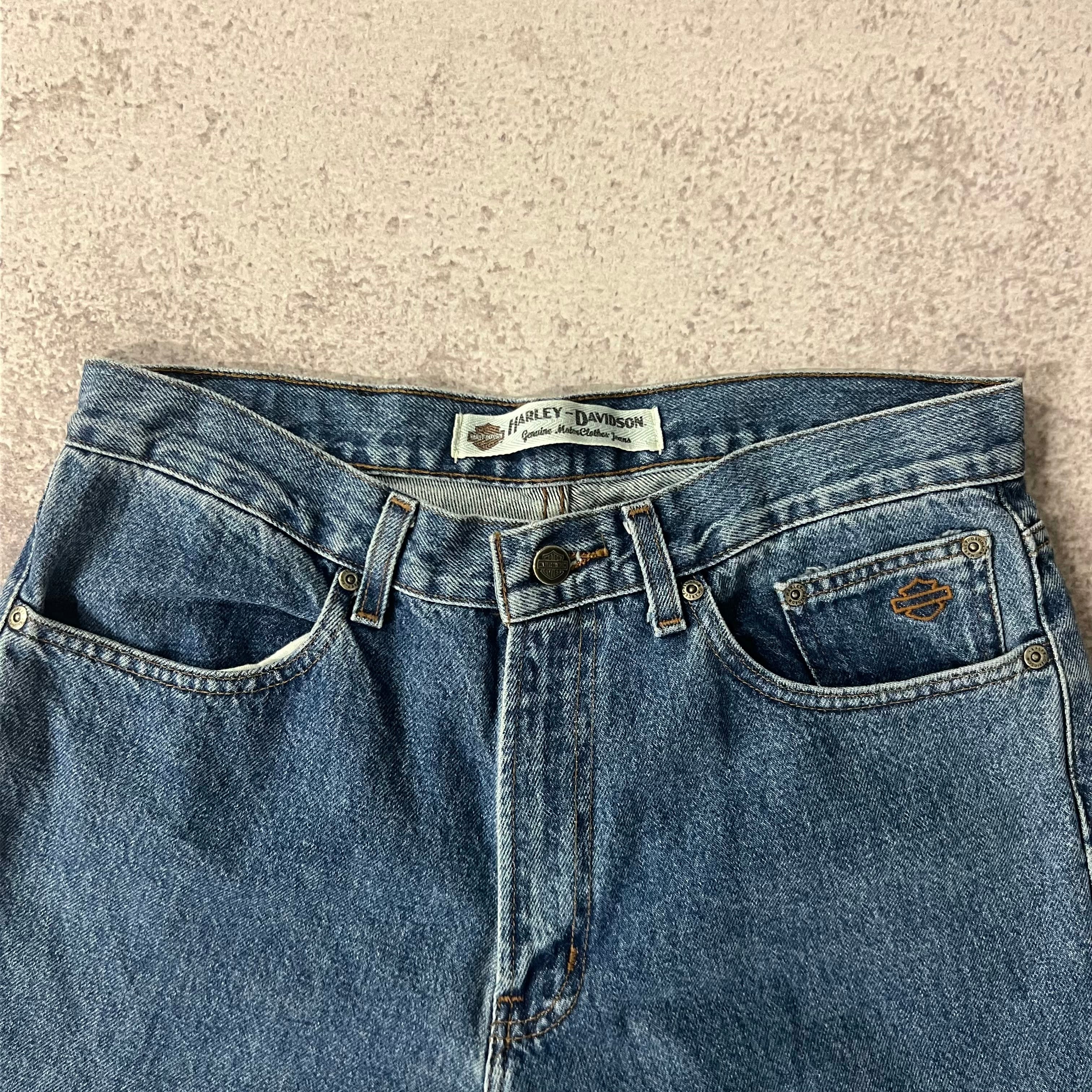 2010s Harley Davidson Blue Distressed Jeans 33W x 32L