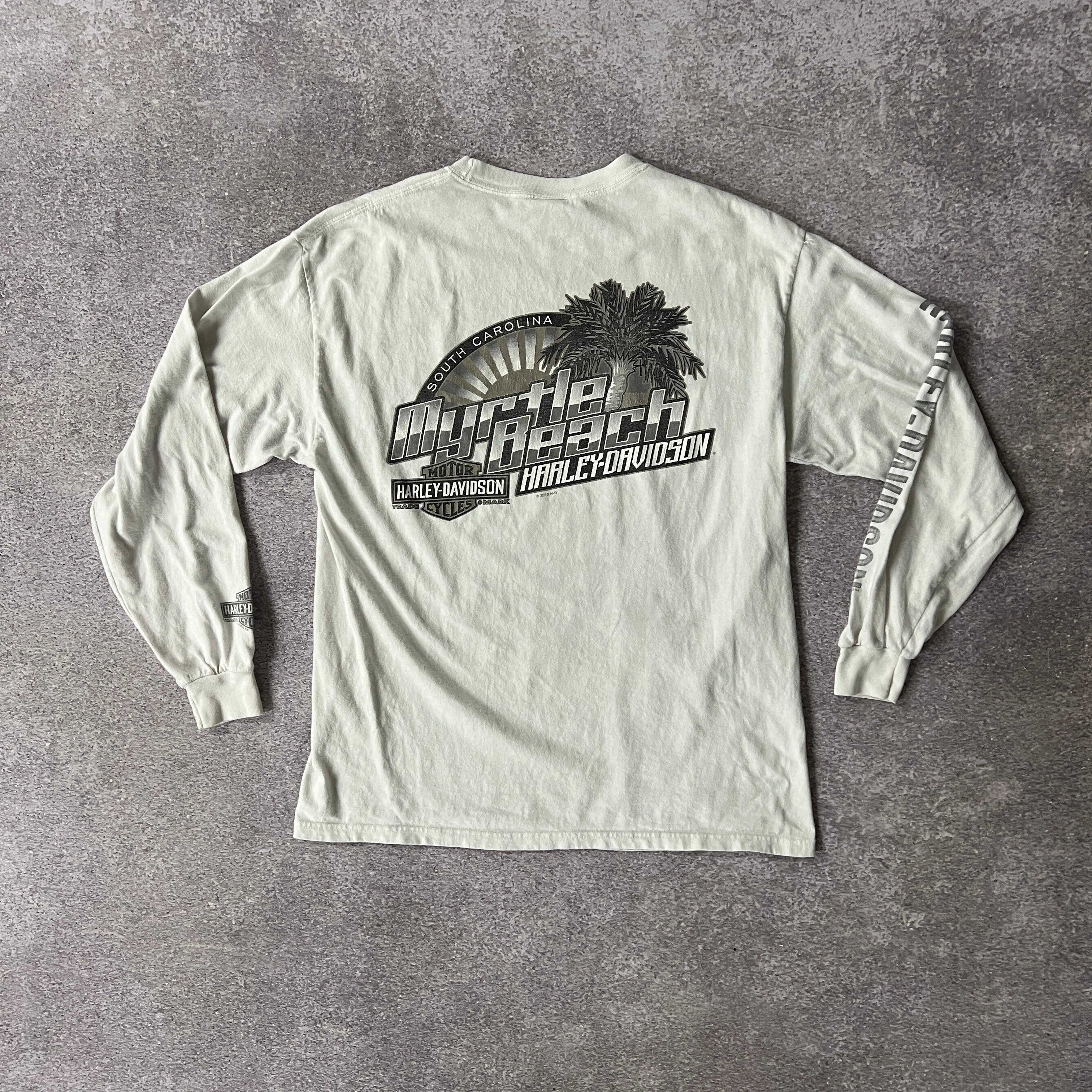 2010s Harley Davidson White Back Graphic Long Sleeve Tee L