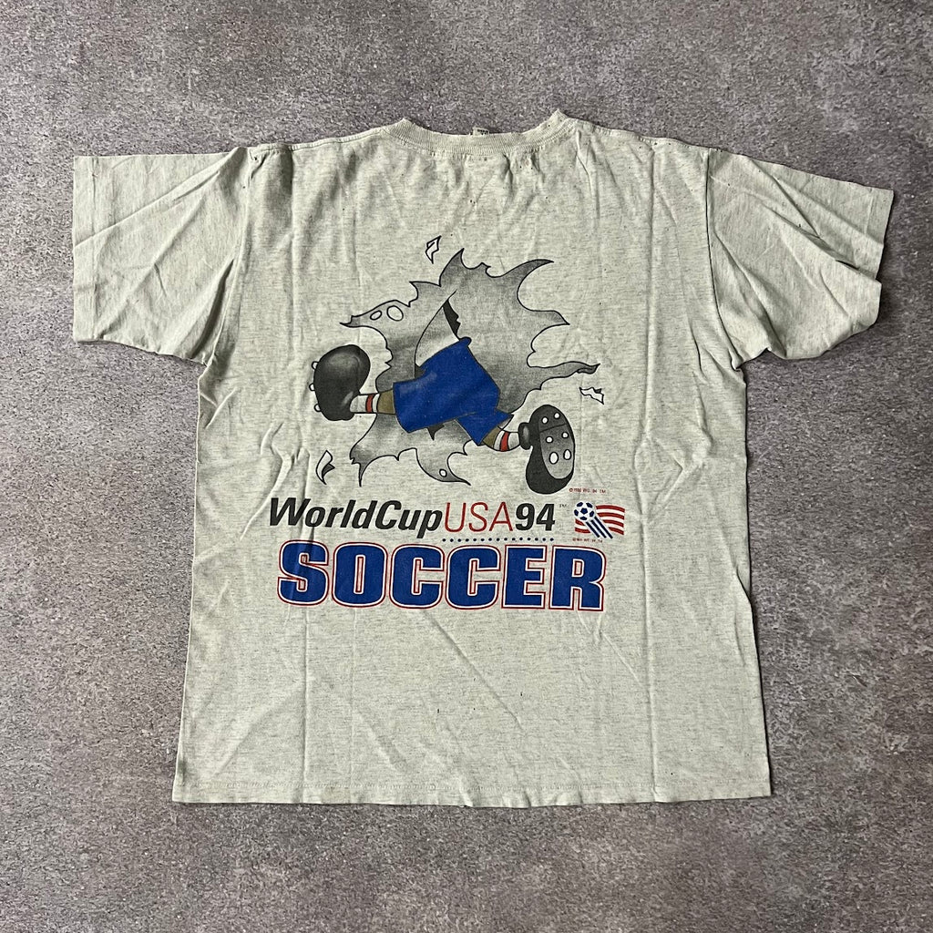 90s USA, World Cup Detroit Nutmeg Mills Gray Distressed Tee L