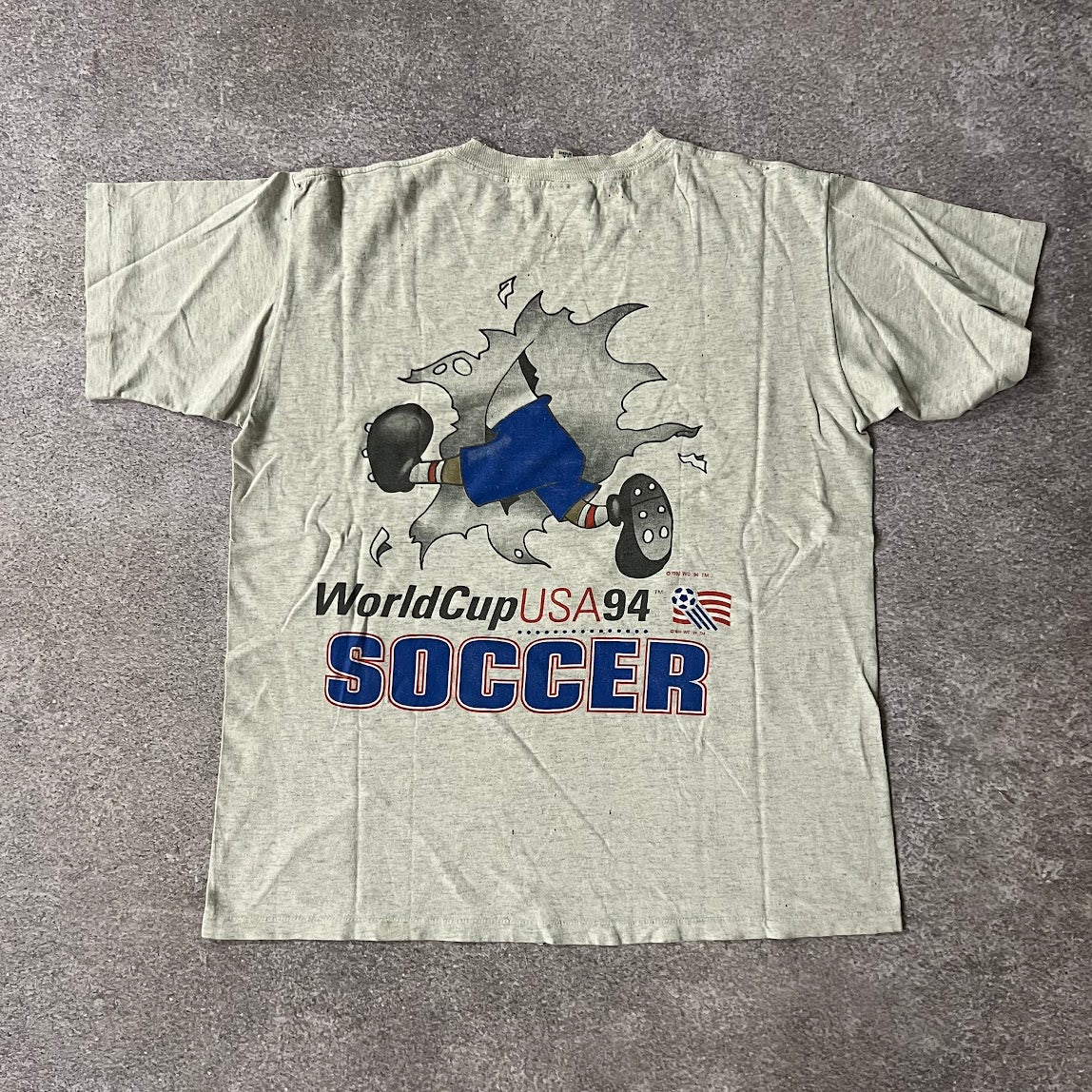 90s USA, World Cup Detroit Nutmeg Mills Gray Distressed Tee L