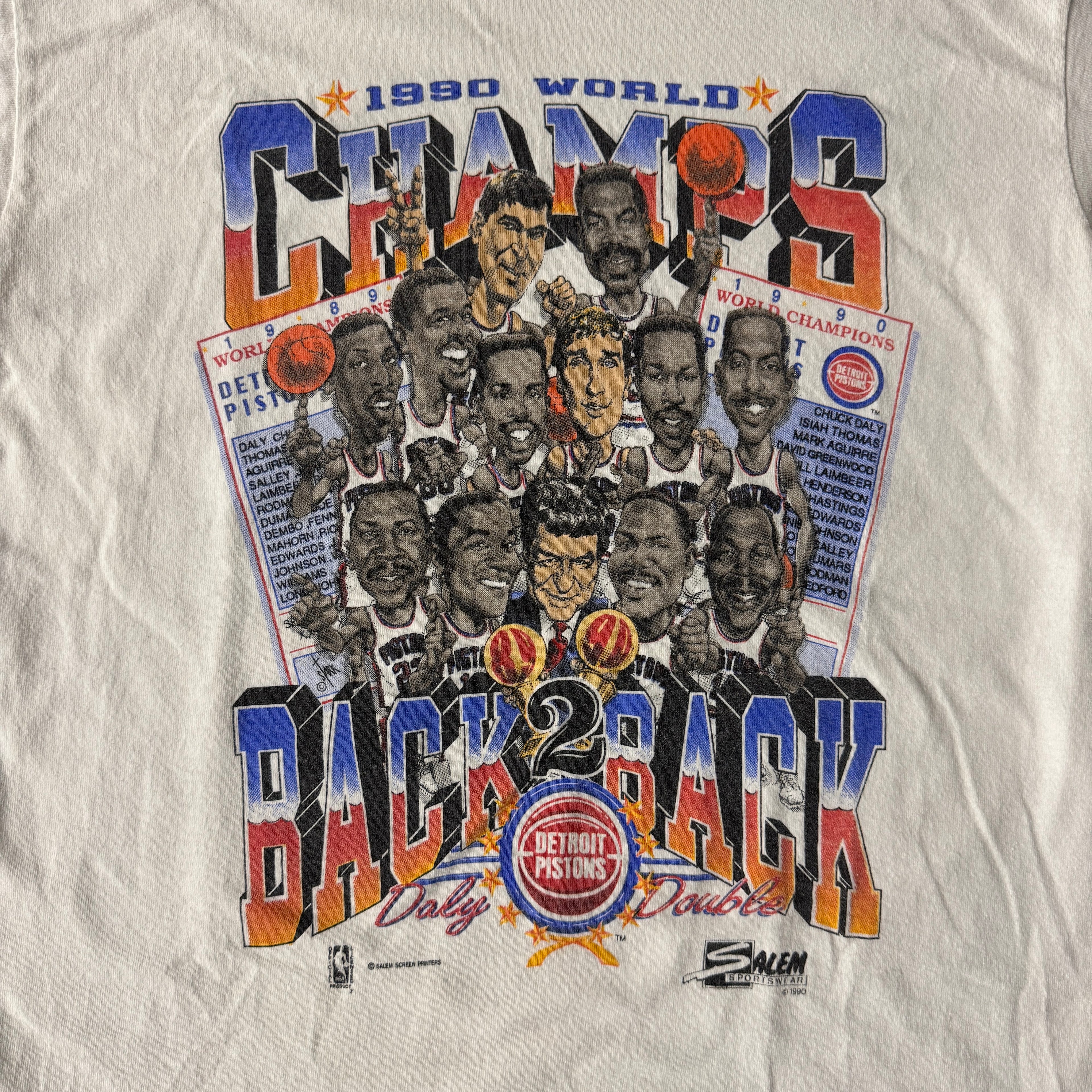 90s Detroit Pistons Back 2 Back NBA Champions Salem Sportswear Single Stitch Tee L