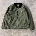Modern Carhartt Corduroy Collar Fleece Lined Workwear Green Jacket L