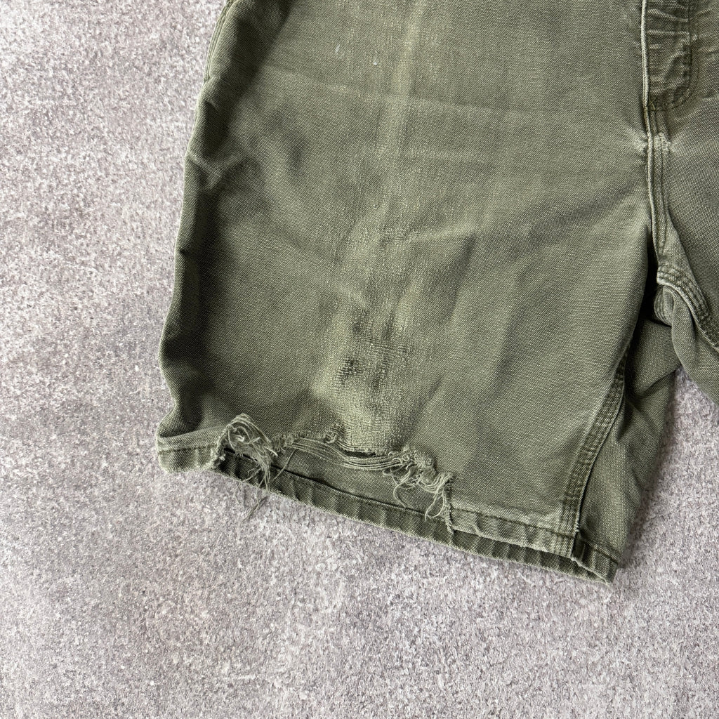 Y2K Carhartt Duck Canvas Green Distressed Shorts 38W x 9L