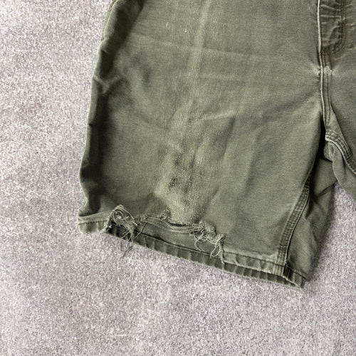 Y2K Carhartt Duck Canvas Green Distressed Shorts 38W x 9L
