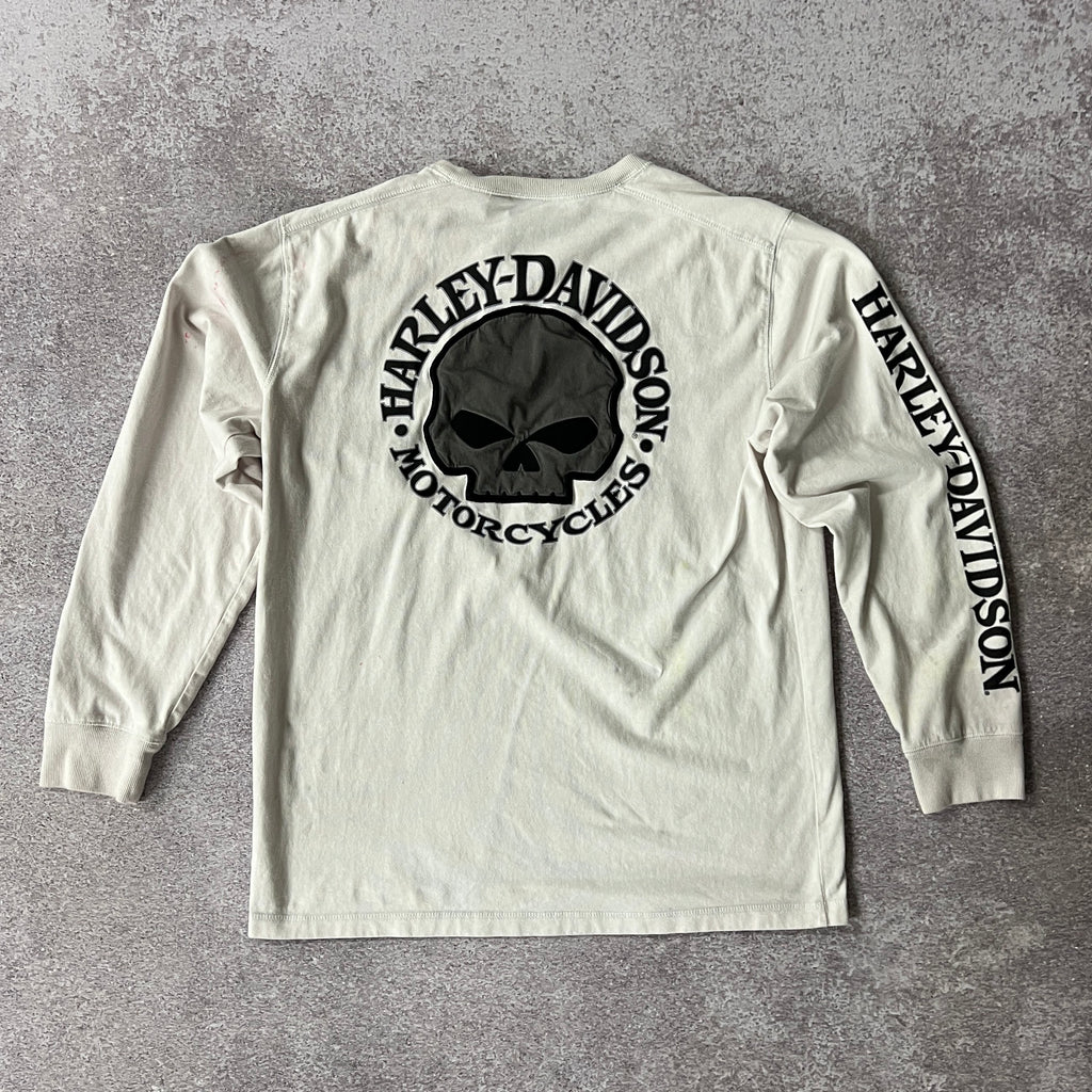 2010s Harley Davidson White Back Graphic Long Sleeve Tee L