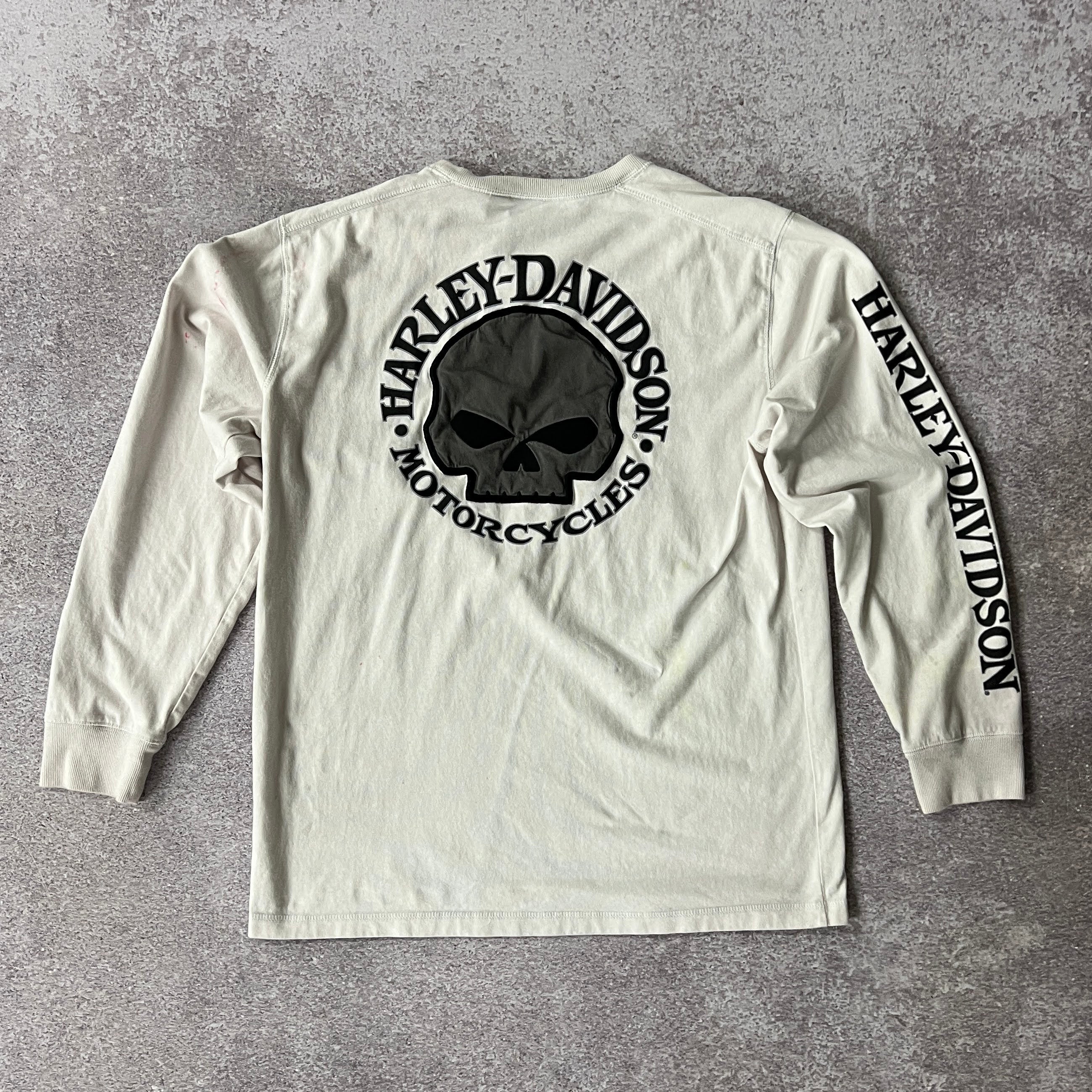 2010s Harley Davidson White Back Graphic Long Sleeve Tee L