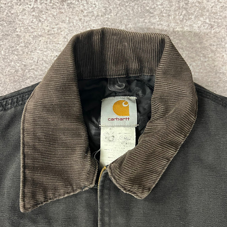 2000 Carhartt J80 Black Detroit Jacket Workwear Heavyweight Faded Jacket L