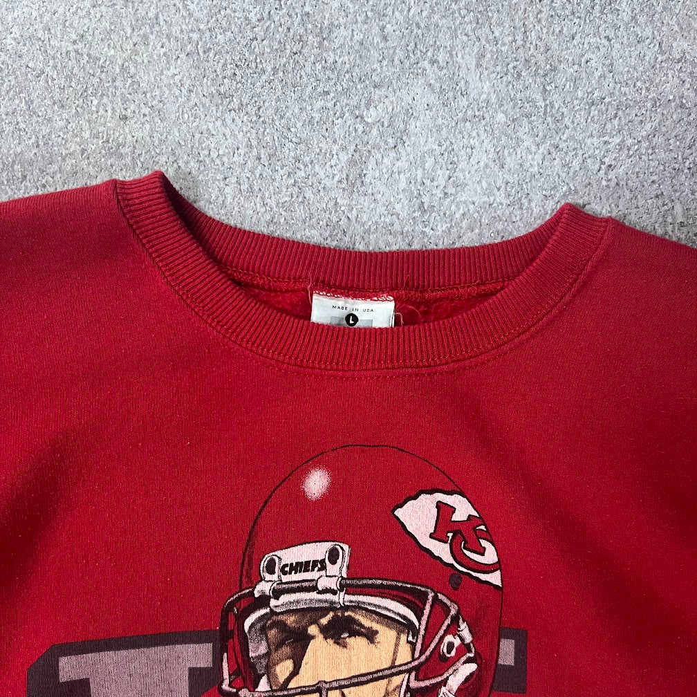 90s Joe Montana Kansas City Chiefs NFL Lee Sport Big Logo Crewneck L