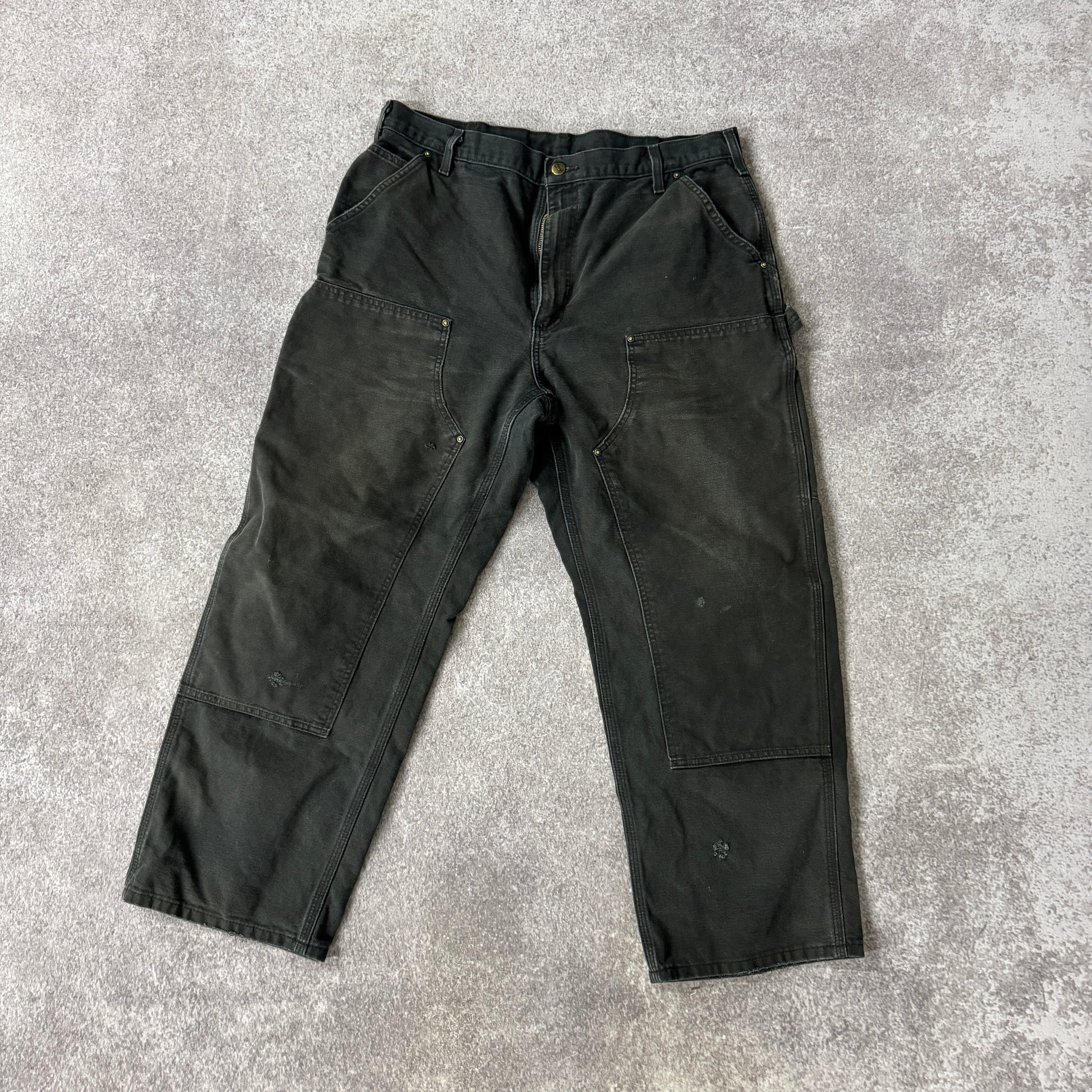 2020s Carhartt Carpenter/Double Knees Black Relaxed Distressed Jeans 38W x 30L