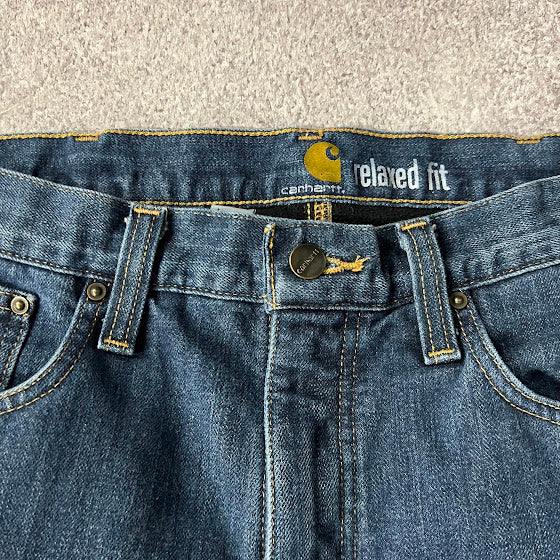 2010s Carhartt Fleece Lined Workwear Relaxed Blue Pants 32x34