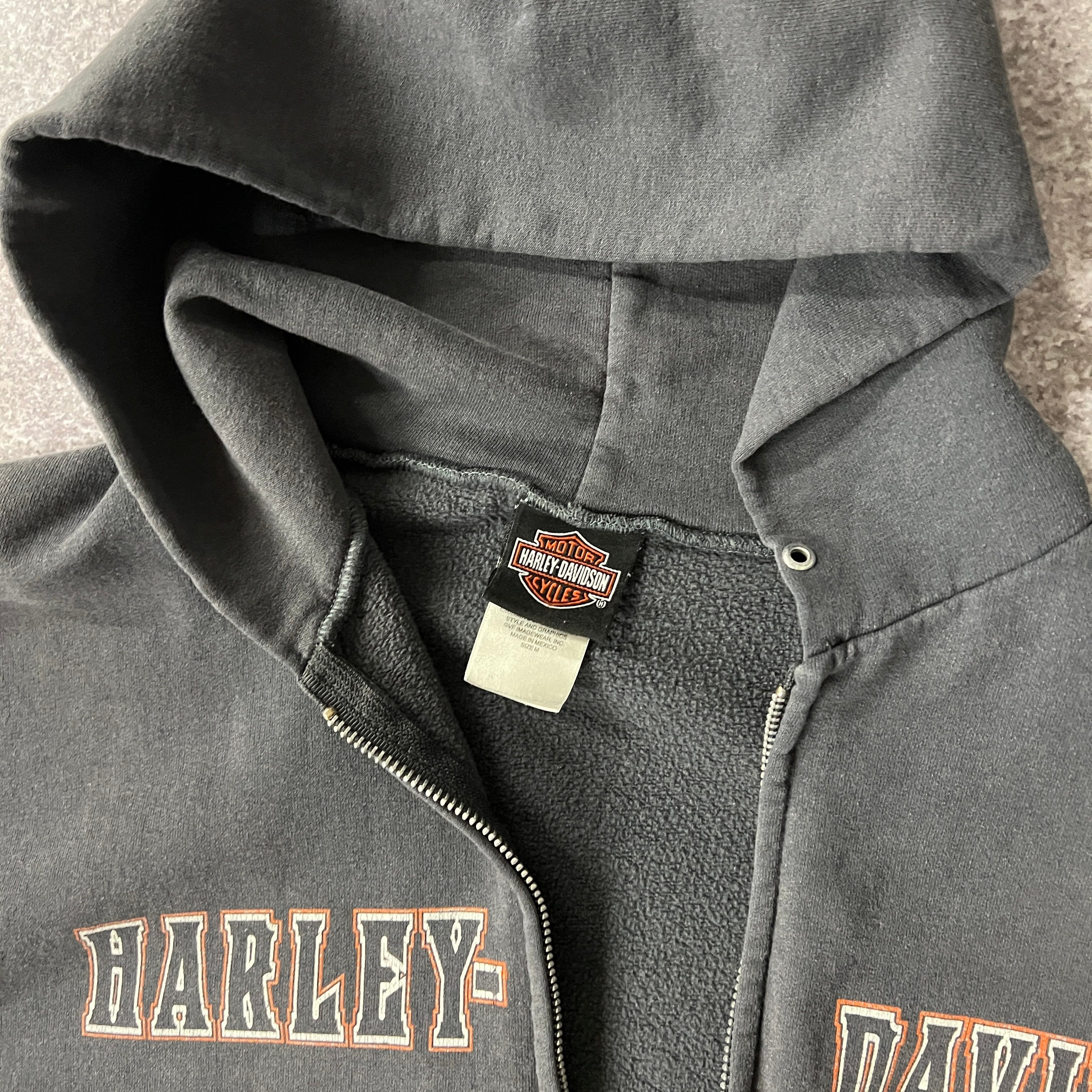 Y2K Harley Davidson Maine Gray Distressed Zip Up Hoodie M