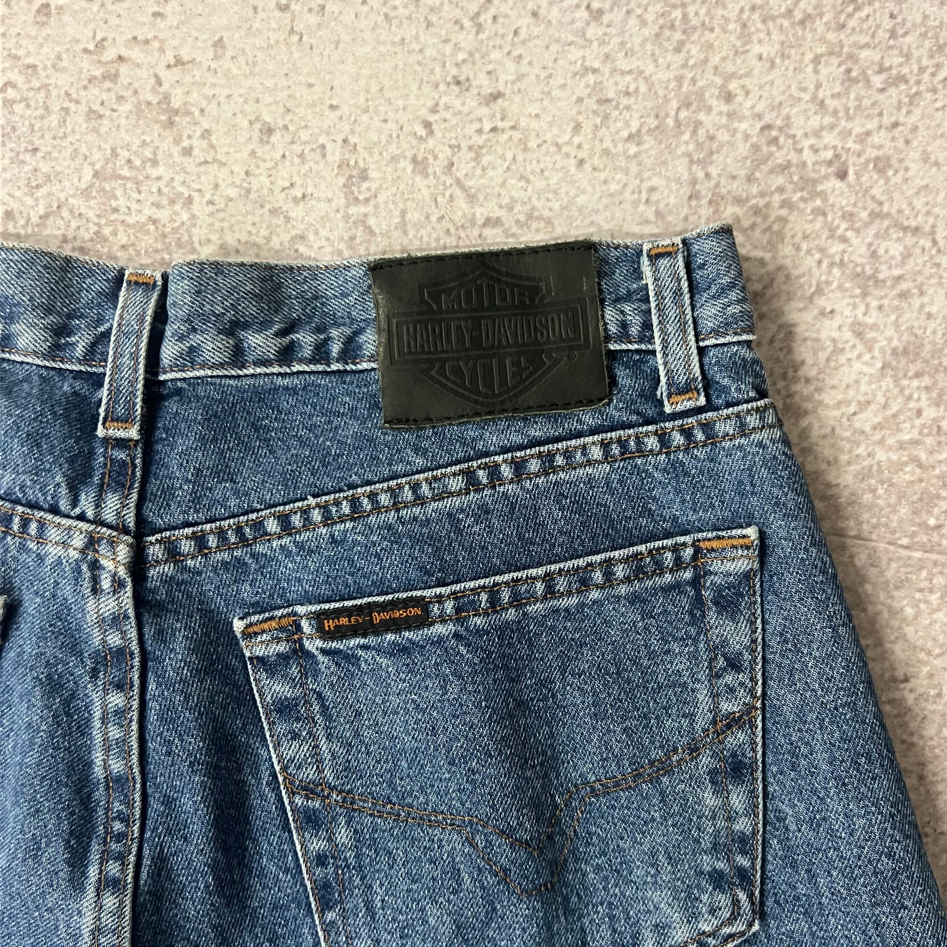 2010s Harley Davidson Blue Distressed Jeans 33W x 32L