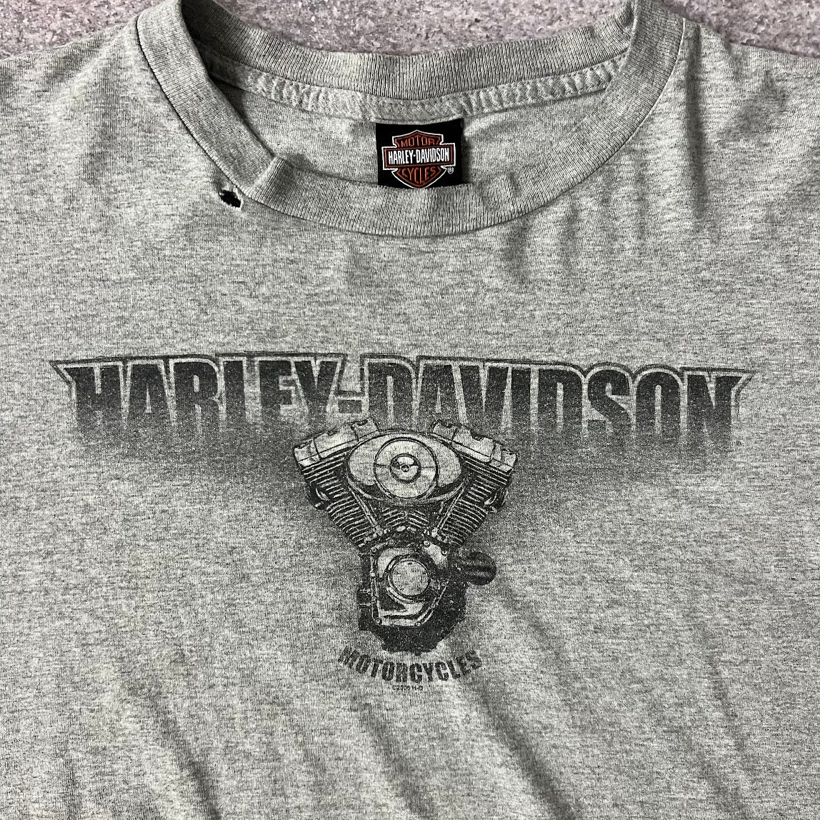 Y2K Harley Davidson Lewiston, Maine Gray Worn In Long Sleeve Tee L