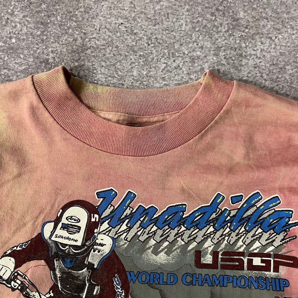 80s Unadilla World Championship Motocross Screen Stars Tie-Dye Tee L