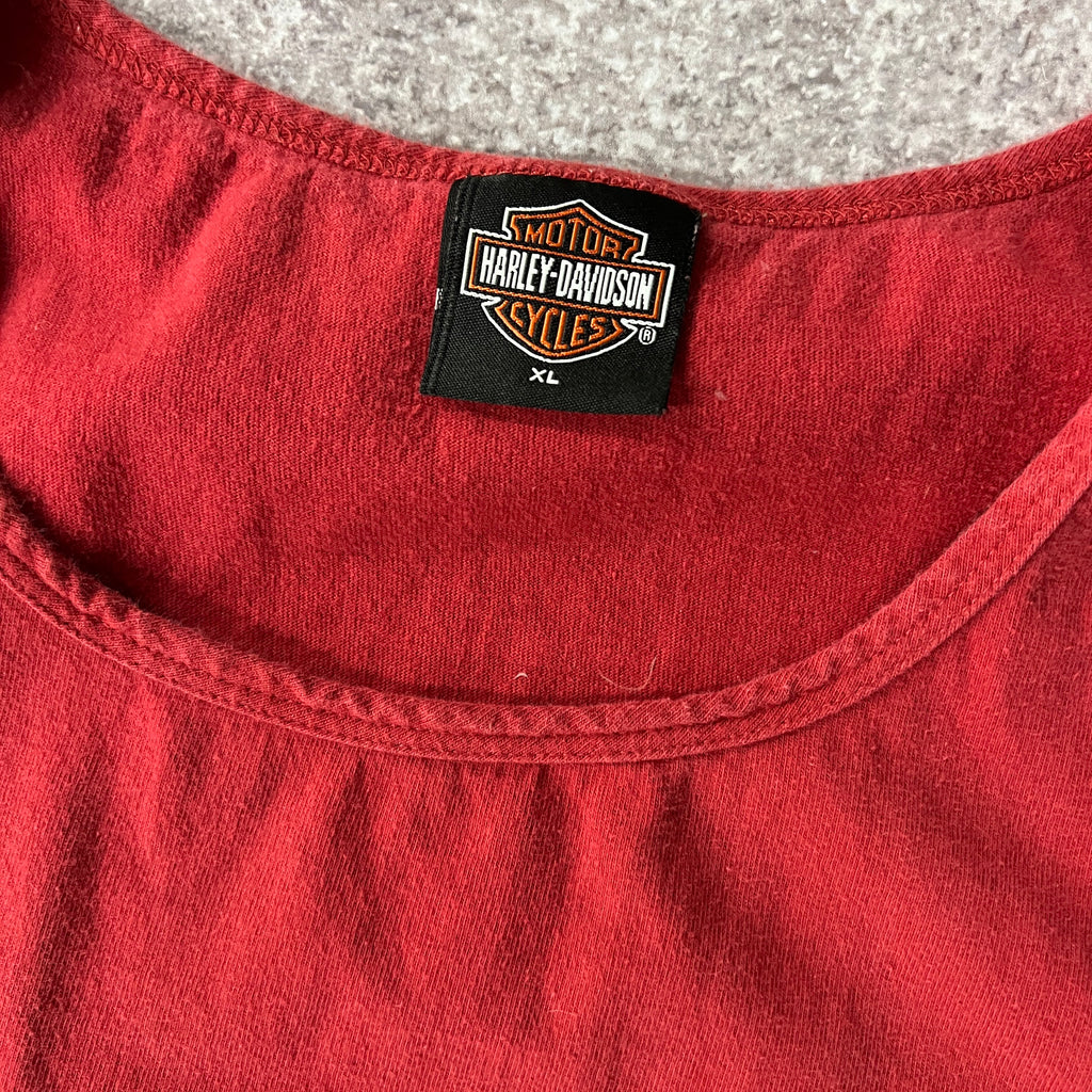 2010s Harley Davidson Leesburg, Florida Red Worn In Tank Top XL