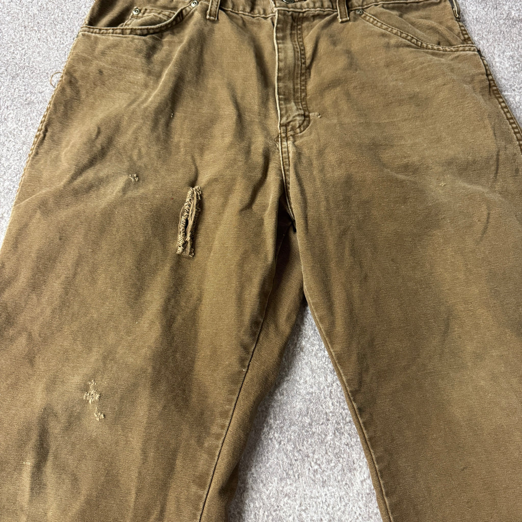 2010s Dickies Brown Duck Canvas Work Pants Tan Distressed 36W x 30L